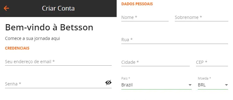 Registrar em Betsson Brasil